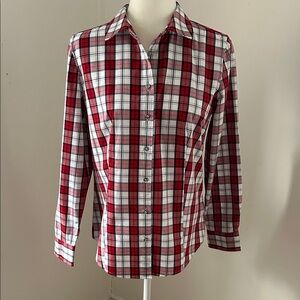 Talbots Red, Black And White Cotton Plaid Button Down sz 6